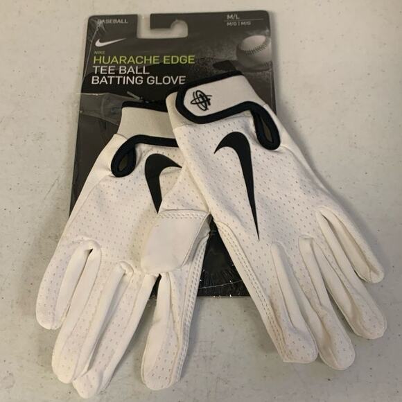 Nike Huarache Edge Tee Ball Batting Gloves, Youth Unisex M/L, White - Picture 1 of 4